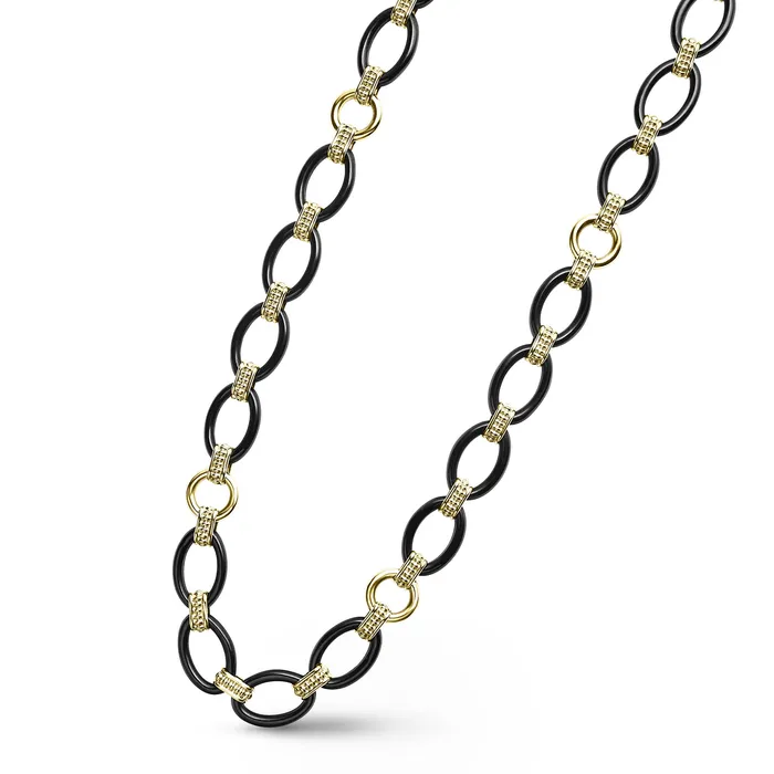 LAGOS Meridian 18K Gold and Black Ceramic Link Necklace | 10mm | Necklaces