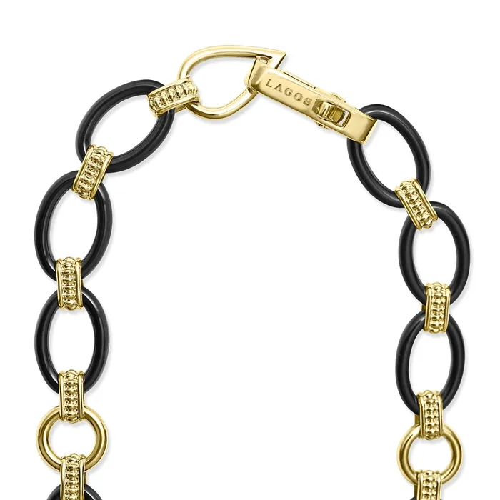 LAGOS Meridian 18K Gold and Black Ceramic Link Necklace | 10mm | Necklaces