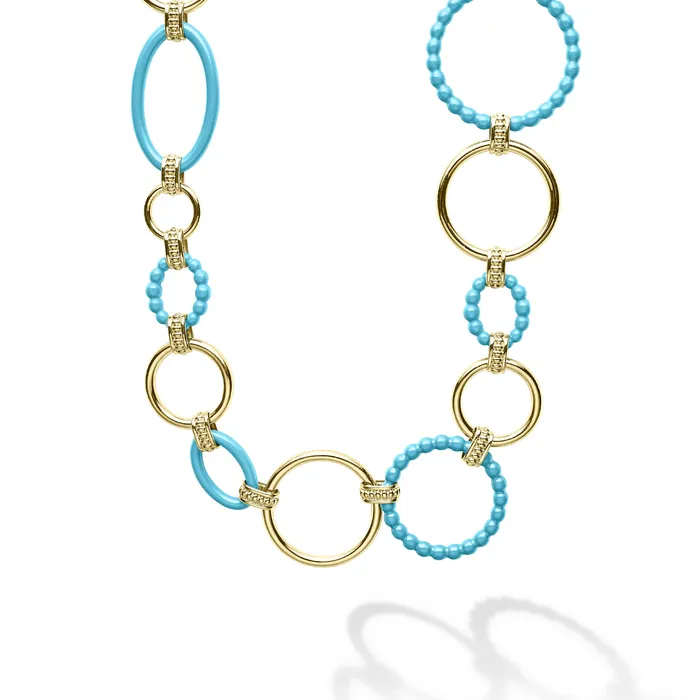 LAGOS Meridian 18K Gold and Blue Ceramic Link Necklace Necklaces