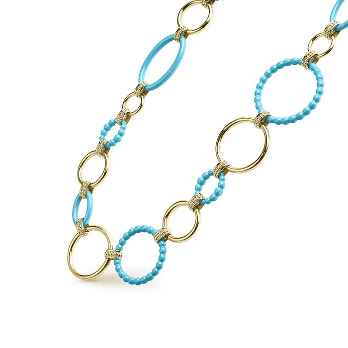 LAGOS Meridian 18K Gold and Blue Ceramic Link Necklace | Necklaces