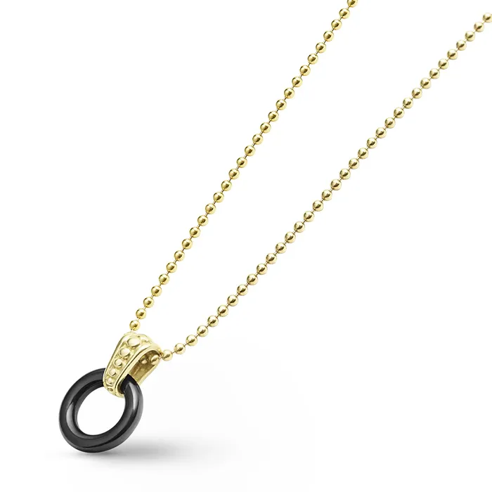 LAGOS Meridian 18K Gold Black Ceramic Circle Pendant Necklace | Necklaces