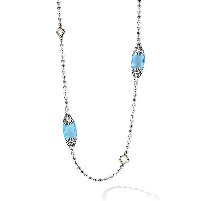 LAGOS Necklaces Caviar Color Six Station Swiss Blue Topaz Necklace