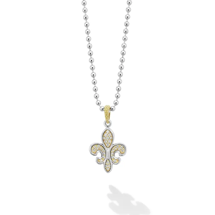 LAGOS Necklaces Signature Caviar Two-Tone Fleur De Lis Diamond Pendant Necklace