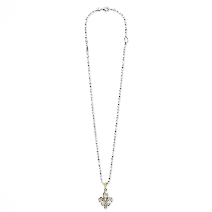 LAGOS Necklaces | Signature Caviar Two-Tone Fleur De Lis Diamond Pendant Necklace