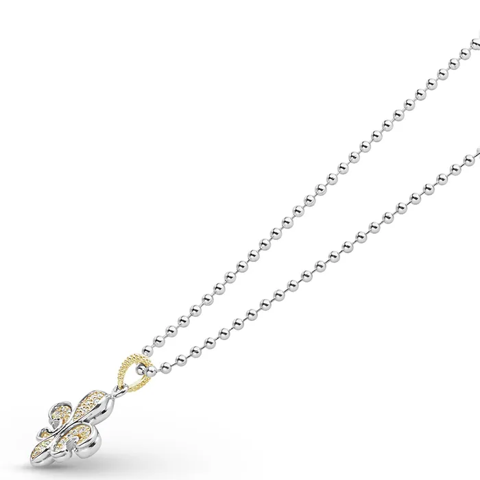 LAGOS Necklaces | Signature Caviar Two-Tone Fleur De Lis Diamond Pendant Necklace