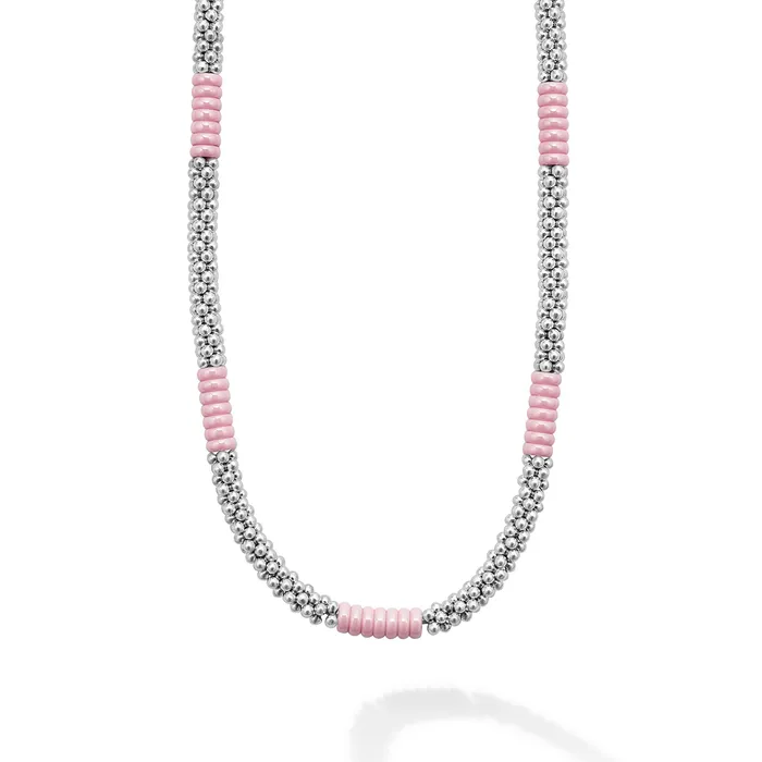 LAGOS Pink Caviar Silver Station Ceramic Beaded Necklace 5mm Necklaces