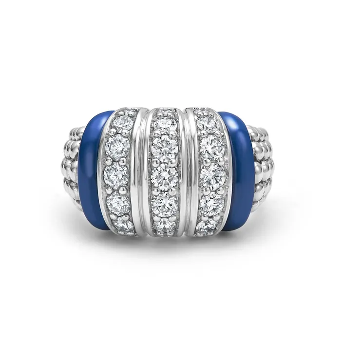 LAGOS Rings | Blue Caviar Three Station Ceramic Caviar Diamond Ring