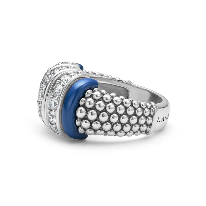 LAGOS Rings | Blue Caviar Three Station Ceramic Caviar Diamond Ring