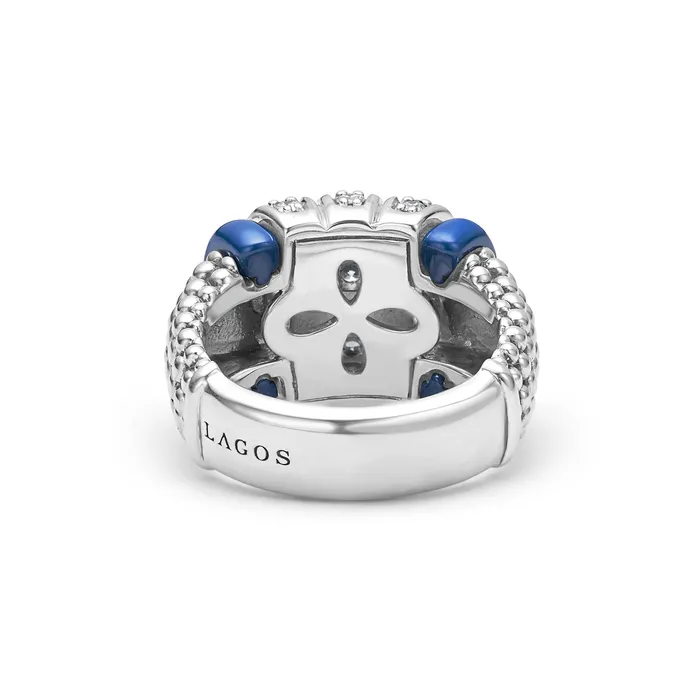 LAGOS Rings | Blue Caviar Three Station Ceramic Caviar Diamond Ring