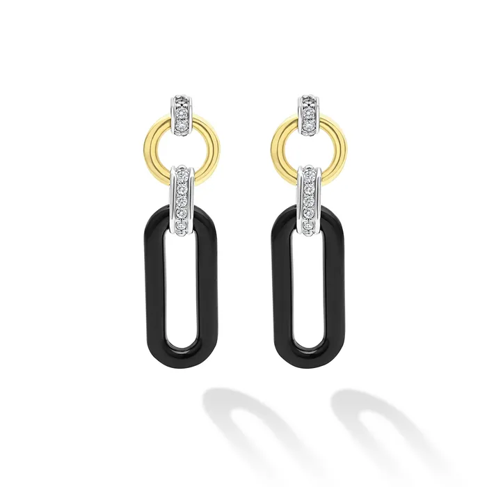 LAGOS Signature Caviar 18K Gold and Black Ceramic Diamond Link Drop Earrings | Earrings