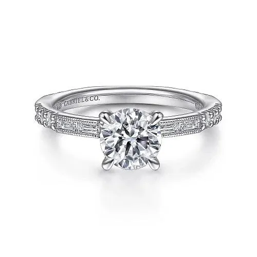 Luca - Art Deco 14K White Gold Round Diamond Channel Set Engagement Ring(Setting Only) GABRIEL CO. Rings