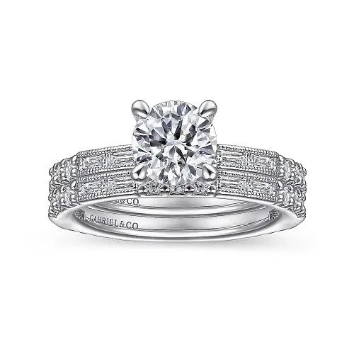 Luca - Art Deco 14K White Gold Round Diamond Channel Set Engagement Ring(Setting Only) | GABRIEL & CO. Rings