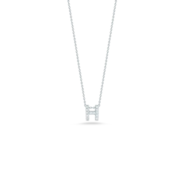 Necklaces 18K WHITE GOLD TINY TREASURES DIAMOND LOVE LETTER “H” NECKLACE - ROBERTO COIN