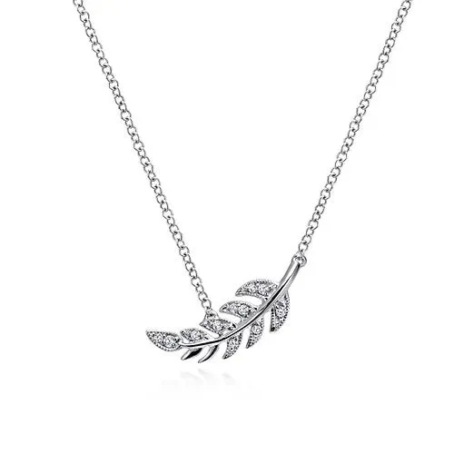 Necklaces GABRIEL CO. 14K White Gold Diamond Leaf Pendant Necklace