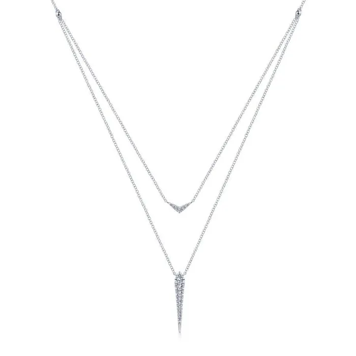 Necklaces GABRIEL CO. 14K White Gold Layered Pave Diamond Bar and Spike Pendant Necklace