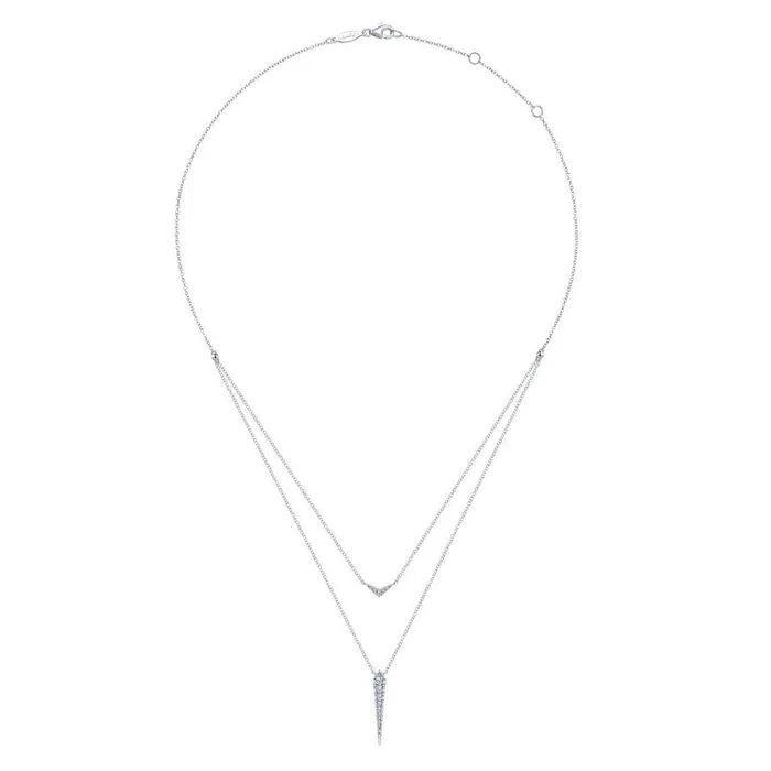 Necklaces | GABRIEL & CO. 14K White Gold Layered Pave Diamond Bar and Spike Pendant Necklace