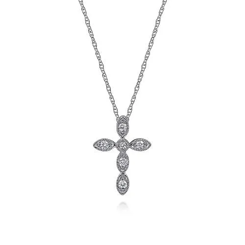 Necklaces GABRIEL CO. 14K White Gold Marquise Shaped Diamond Cross Necklace