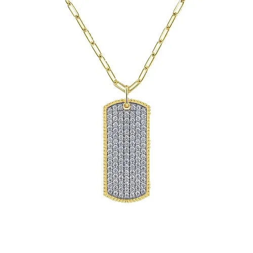 Necklaces GABRIEL CO. 14K Yellow Gold Diamond Pave Dog Tag Pendant Hollow Chain Necklace