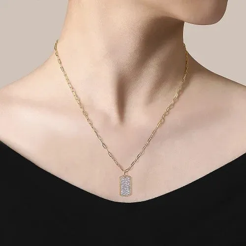 Necklaces | GABRIEL & CO. 14K Yellow Gold Diamond Pave Dog Tag Pendant Hollow Chain Necklace