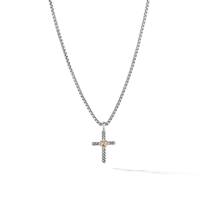 Necklaces Petite X Cross Necklace in Sterling Silver with 14K Yellow Gold 24mm - David Yurman