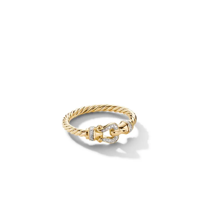 Petite Buckle Ring in 18K Yellow Gold with Diamonds 2mm David Yurman Rings