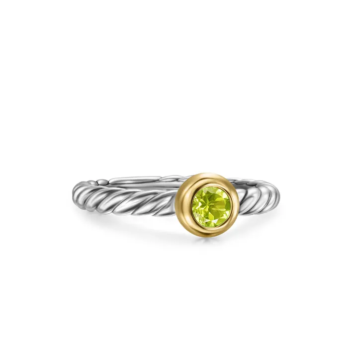 Petite Cable Ring in Sterling Silver with 14K Yellow Gold and Peridot 2.8mm David Yurman Rings