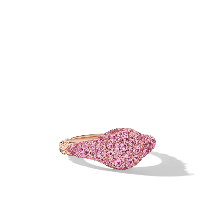 Petite Pavé Pinky Ring in 18K Rose Gold with Pink Sapphires 7mm David Yurman Rings