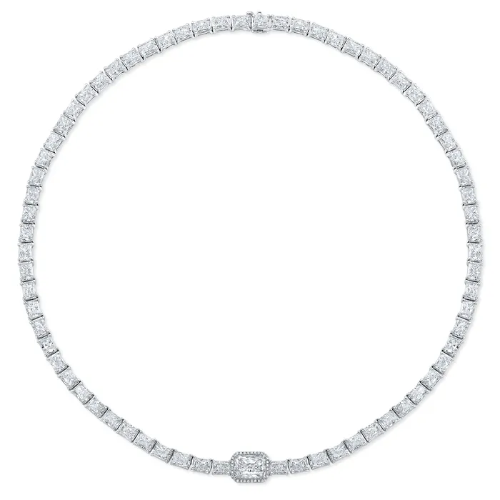 Radiant-Cut Diamond Line Necklace in 18kt White Gold RAHAMINOV DIAMONDS INC Necklaces