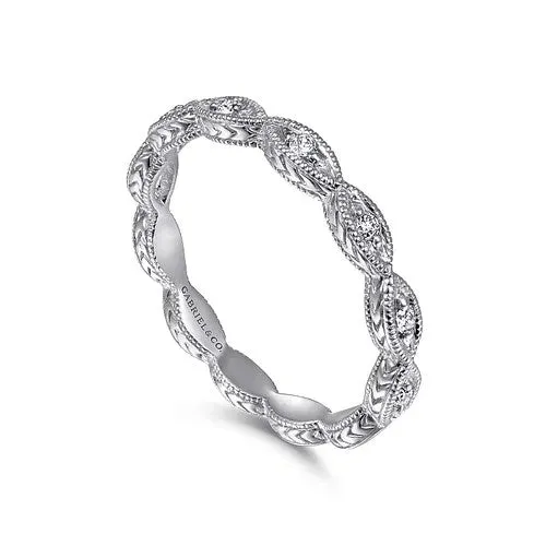 Rings | 14K White Gold Diamond Bujukan Marquise Station Ring - GABRIEL & CO.