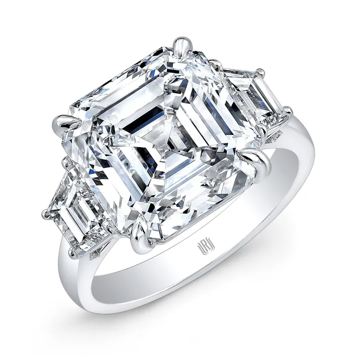 Rings 4.02 Carat FVS1 Asscher-Cut Diamond Platinum Ring with Bullet Side Stones - RAHAMINOV DIAMONDS INC