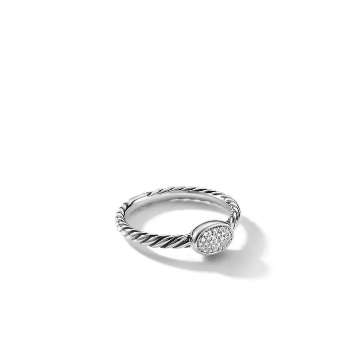 Rings Cable Collectibles® Oval Stack Ring in Sterling Silver with Pavé Diamonds 2.5mm - David Yurman