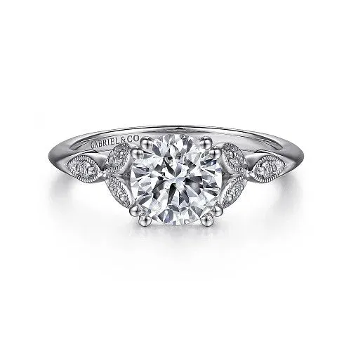 Rings Celia - 14K White Gold Round Diamond Engagement Ring (setting only) - GABRIEL CO.