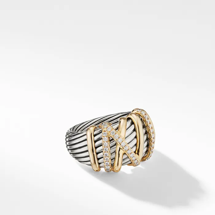 Rings David Yurman Helena Ring in Sterling Silver with 18K Yellow Gold and Diamonds 15mm