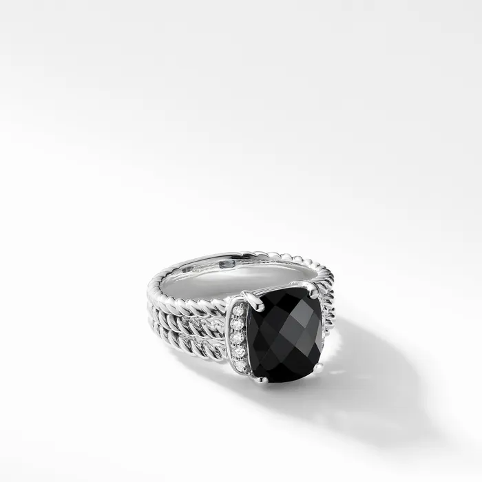 Rings David Yurman Petite Wheaton® in Sterling Silver with Black Onyx and Diamonds 10mm