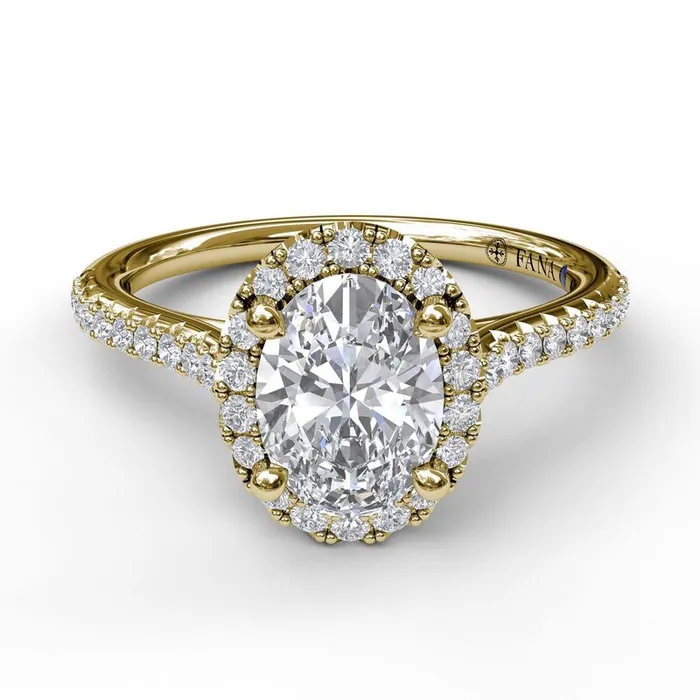 Rings | FANA Delicate Oval Shaped Halo And Pave Band Engagement Ring