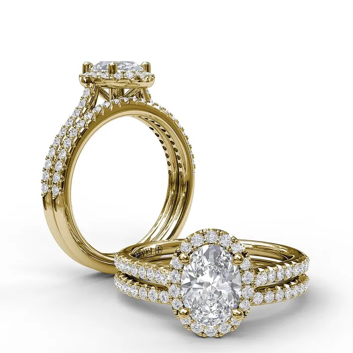 Rings | FANA Delicate Oval Shaped Halo And Pave Band Engagement Ring