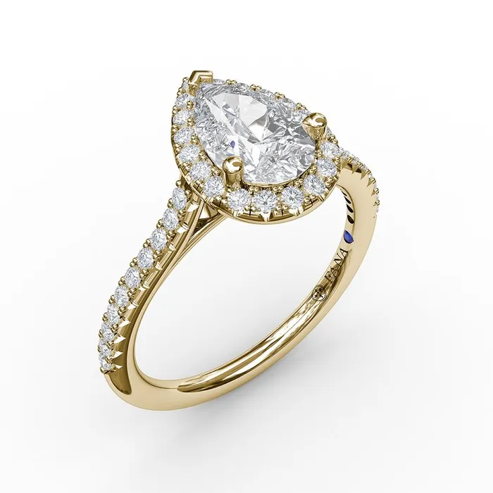 Rings FANA Delicate Pear Shaped Halo And Pave Band Engagement Ring