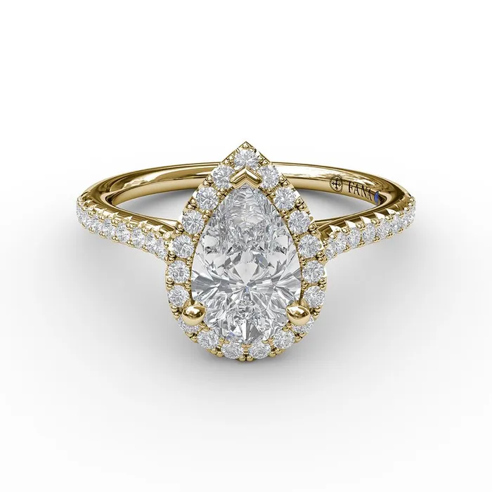 Rings | FANA Delicate Pear Shaped Halo And Pave Band Engagement Ring