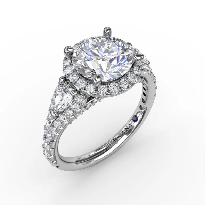 Rings FANA Three-Stone Round Diamond Halo Engagement Ring