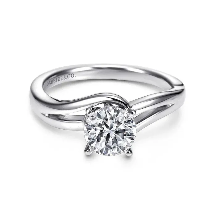 Rings GABRIEL CO. 14K White Gold Round Bypass Diamond Engagement Ring