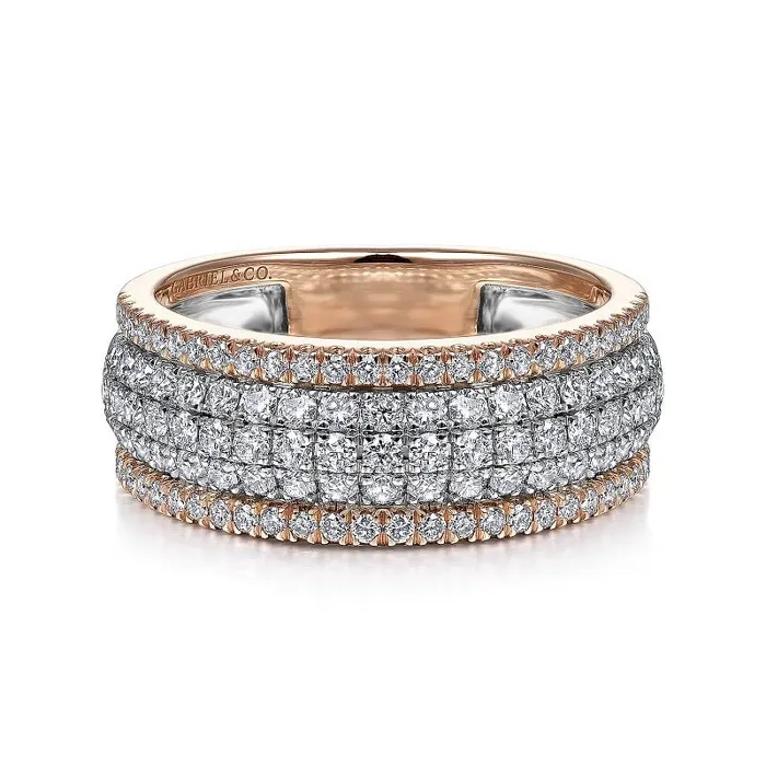 Rings GABRIEL CO. 14K White-Rose Gold Pave Diamond Wide Band Ring