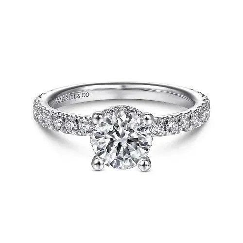 Rings GABRIEL CO. Alina - 14K White Gold Hidden Halo Round Diamond Engagement Ring (Setting Only)