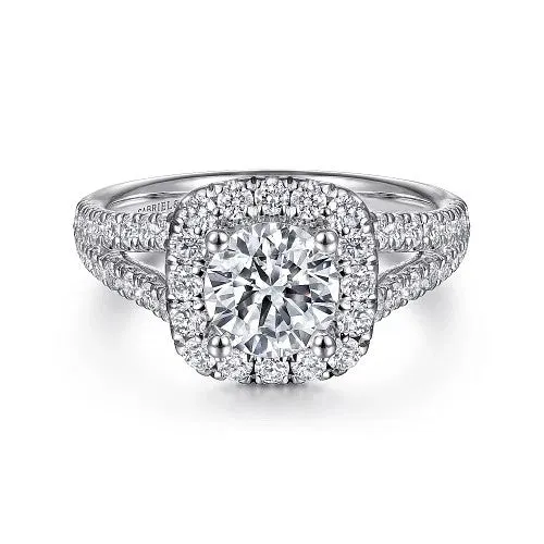 Rings GABRIEL CO. James - 14K White Gold Cushion Halo Round Diamond Engagement Ring