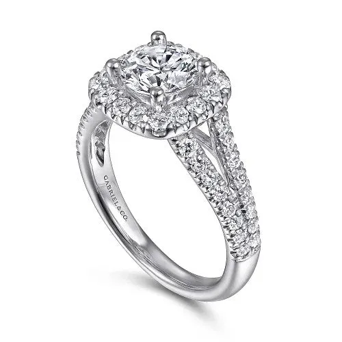 Rings | GABRIEL & CO. James - 14K White Gold Cushion Halo Round Diamond Engagement Ring