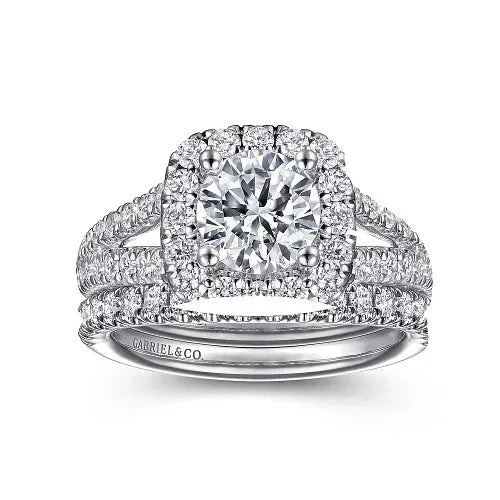 Rings | GABRIEL & CO. James - 14K White Gold Cushion Halo Round Diamond Engagement Ring