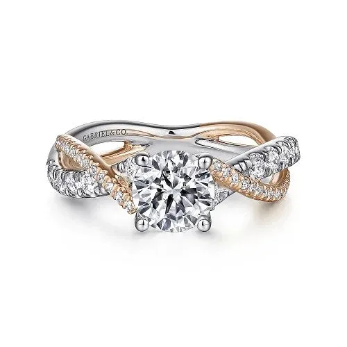 Rings GABRIEL CO. Sandrine - 14K White-Rose Gold Round Diamond Twisted Engagement Ring (Setting Only)