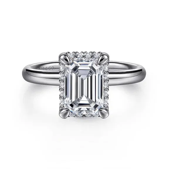 Rings GABRIEL CO. Symphony - 14K White Gold Emerald Cut Hidden Halo Diamond Engagement Ring (Setting Only)