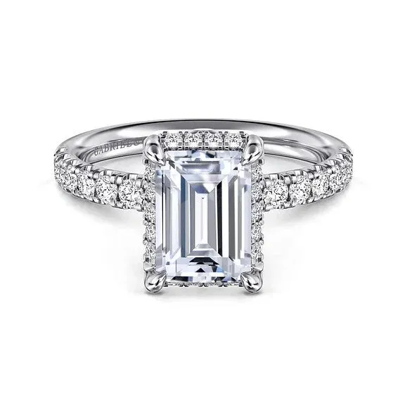 Rings GABRIEL CO. Talisa - 14K White Gold Emerald Cut Hidden Halo Diamond Engagement Ring (Setting Only)