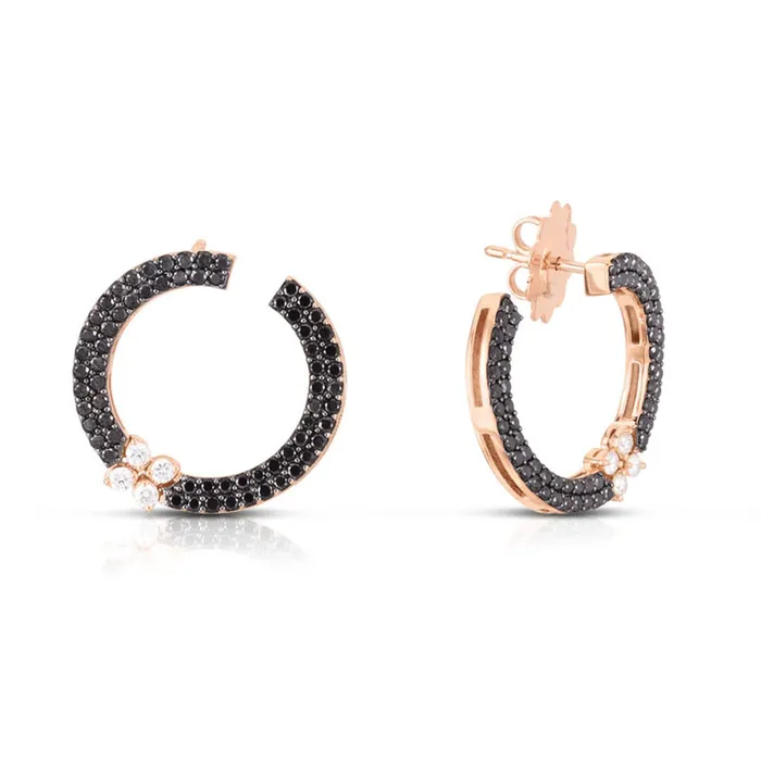 ROBERTO COIN Earrings 18K Rose Gold Love In Verona Black Diamond Circle Stud Earrings