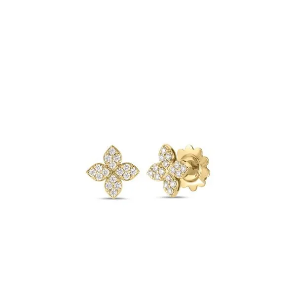 ROBERTO COIN Earrings 18K YELLOW GOLD LOVE IN VERONA MEDIUM PAVE DIAMOND FLOWER STUD EARRINGS